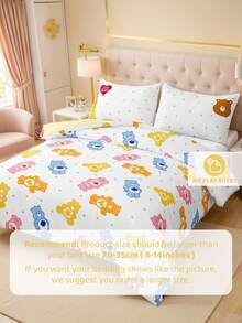 SHEIN X Care Bears 三件套动物卡通印花被套，光滑面料，柔软保暖，蓝色被套，双面图案，多种尺寸可选，适用于单人床/双人床/特大床，精美礼品。 - 黃色 - 查看 8