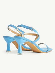CUCCOO CHICEST French Gentle Blue Stiletto Sandals, Cross-Strap Square Toe Design, Summer Versatile Outer Wear Shoes - Blue - View 11