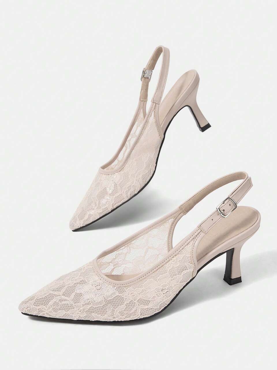 CUCCOO HITCHD Women Shoes Fashion Light Pink Lace Material Pointed Head Stiletto High Heel Single Shoes Commuting Dating Party Shopping Vacation
