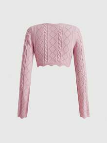 Sweetness Women's Floral Embroidered Front Knot Long Sleeve Knit Cardigan - Pink - View 2