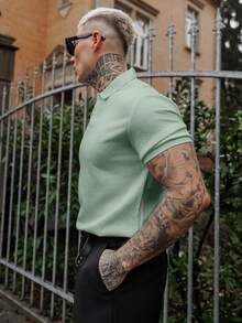 Artur Kramer Manfinity 男士纹理设计 Polo 衫 - 綠色 - 查看 3