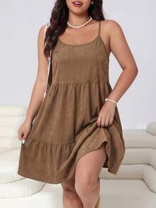 Solflare Vestido sin mangas con volantes en el bajo, unicolor, talla grande, primavera/verano - Marrón Chocolate - Ver 5