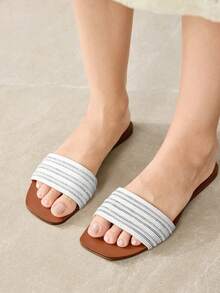 MOTF LADIES WHITE CASUAL FASHION COMMUTER VACATION WOVEN OPEN-TOED FLAT SANDALS SUMMER - White - View 6