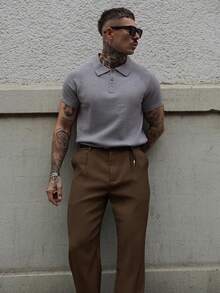 Artur Kramer Men's Solid Color Micro-Pleat Straight-Leg Suit Pants - Brown - View 6