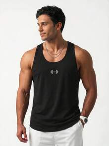 Ironwick Camiseta de tirantes holgada con estampado de barra para hombre, ideal para el verano - Negro - Ver 4