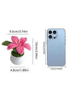 1pc Mini Cute Lily Flower Pot Knitted Plant Desktop Decoration Wedding Guest Gift Mother's Day Gift For Favorite Mom Room Decor Home Decor Ornaments Home Miniature Things - Multicolor - View 3