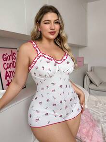 PetitDoll Sweet Cute Ruffle Print Plus Size Women's Romper Pajamas - Multicolor - View 4