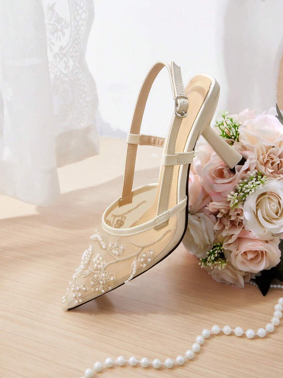 CUCCOO HITCHD Women's Elegant Versatile Embroidered Beaded Decor High Heels For Dating Fall Shoes