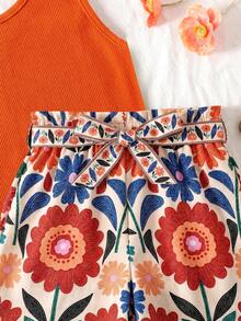 Emery Rose Kids Emery Rose Kids Tween Girl Black Tank Top & Leopard Print Paper Bag Shorts 2 Pieces Set - Orange - View 4