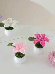 1pc Mini Cute Lily Flower Pot Knitted Plant Desktop Decoration Wedding Guest Gift Mother's Day Gift For Favorite Mom Room Decor Home Decor Ornaments Home Miniature Things - Multicolor - View 17