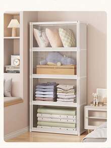 1pc Covered Dustproof Storage Cabinet, Wardrobe, Bookcase, Shelving Unit. Space-Saving, Sturdy & Stylish, Easy To Assemble & Disassemble, Portable. Suitable For Living Room, Bedroom, Entryway, Office, Home. Multi-Layer Storage. Holiday Gift, Present. Available In Black And White. Multi-Size Portable Covered Wardrobe Organizer Rack, Dustproof Clothing Organizer, Bedroom Multi-Layer Storage Rack - Multicolor - View 8