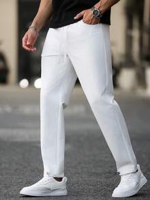 Manfinity Homme Men's Pants, Mature Casual Loose Rivet Button Wide-Leg Trousers - White - View 1