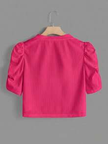 SHEIN Clasi Chaqueta corta de talla grande con manga de pétalo y frente abierto - Rosa Fucsia - Ver 2