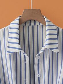 New Women's Casual Solid Color Chiffon Blouse With Short Batwing Sleeves - 藍色2 - 查看 6