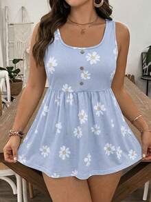 EMERY ROSE Women's Plus Size Floral Camisole Tank Top Suitable For Summer - Mauve Purple - View 3