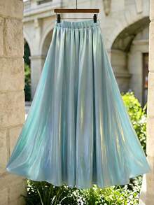 Flora Isola Flora Isola Women's Spring/Summer Fashion Elegant Embroidered Mesh Floral 3D A-Line Minimalist Skirt - Blue - View 5