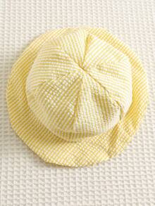 SHEIN Unisex Baby Boy Baby Girl Baby Boy 2pcs Embroidered Cute Vacation Style Yellow Striped Beach Pants And Sun Hat Set, Baby Swimsuit, Beach Wear, Suitable For Beach Vacation And Swimming - Yellow - View 4