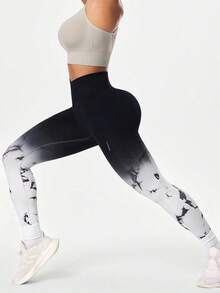 SHEIN Core Rhythm 女款高腰字母印花休閒百搭日常旅行運動緊身內搭褲 - 彩色 - 查看 5