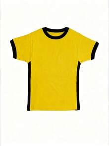 INAWLY Camiseta de manga corta con gráfico de letras y bloques de color, camisetas gráficas para mujer - Amarillo - Ver 2