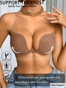 SHEIN 1 Piece Of Strapless Model Cup Underwire Bra With Adjustable Straps, Transparent Back, Invisible And Seamless Bra - Coffee Brown - View 4