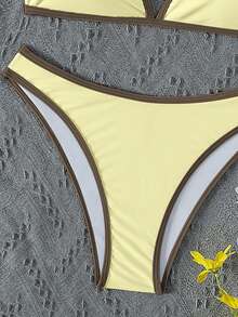 Bonvoyette Women's Summer Beach Halter Neck Sexy Fashion Bikini Two-Piece Swimsuit Set - Yellow - View 3