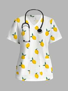 PopScrub Seragam Scrub Wanita Atasan Motif Cetak Putih Segar, Cocok untuk Rumah Sakit Hewan Peliharaan dan Anak-anak, Sekolah, Pekerjaan, dan Liburan Musim Panas untuk Siswi Sekolah - MultiWarna - View 7