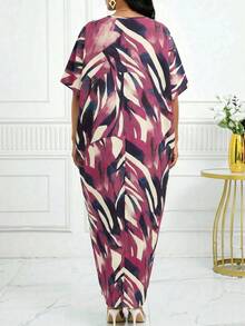 SHEIN Lady 深紫色印花女款長洋裝 度假夏季休閒 - 彩色 - 查看 2