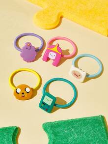 ADVENTURE TIME X SHEIN 10入組可愛卡通糖果色髮圈，女性髮繩，彈性不傷髮橡皮筋，綁髮馬尾造型，綠色、粉色、黃色、白色、紫色 - 彩色 - 查看 7