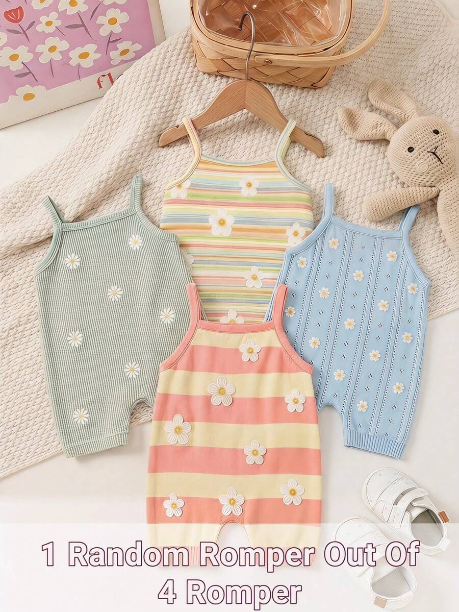 Baby Girl Casual Cartoon Pattern Suspenders Romper Suitable For Spring And Summer - Multicolor - View 1