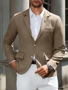 Manfinity Mode Men's Casual Business Workplace Commute Party Wedding Linen Look Rhinestone Crown Brooch Decor Suit Blazer, Formal - Brown - View 5