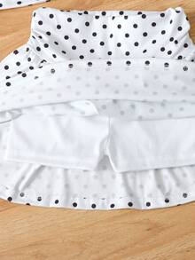 SHEIN Elladie kids 2件/組 女童圓點荷葉邊短袖T恤與休閒時尚裙組，夏季 - 黑與白 - 查看 6