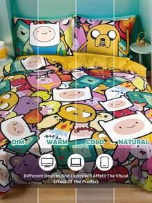 ADVENTURE TIME X SHEIN 三件套可爱卡通印花被套，光滑面料，柔软保暖，红色被套，多种尺寸可选，适用于单人床/双人床/大号床/特大号床 - 彩色 - 查看 9