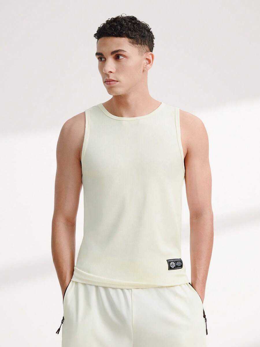 Driftmere Men's Letter Graphic Round Neck Casual Versatile Tank Top Gym - Apricot - View 1
