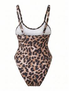 Swim SXY Springbreak 女款夏季海灘純色肩帶網格拼接性感鏤空連身泳衣 節慶波西米亞風 - 棕色 - 查看 4