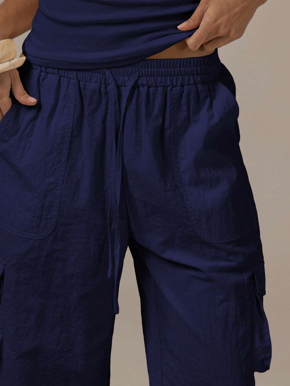 Cargo Tie Waist Capri Pants Spring Summer Cute Cosy Cottage Core Spring Dew Casual Vacation Navy Blue