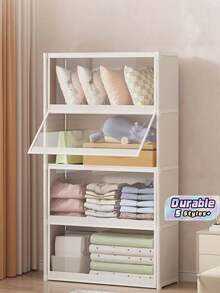1pc Covered Dustproof Storage Cabinet, Wardrobe, Bookcase, Shelving Unit. Space-Saving, Sturdy & Stylish, Easy To Assemble & Disassemble, Portable. Suitable For Living Room, Bedroom, Entryway, Office, Home. Multi-Layer Storage. Holiday Gift, Present. Available In Black And White. Multi-Size Portable Covered Wardrobe Organizer Rack, Dustproof Clothing Organizer, Bedroom Multi-Layer Storage Rack - Multicolor - View 1