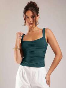 Silquee Women's Solid Color Tank Top For Daily Wear Night Out Dark Teal Summer - Teal Blue - View 5