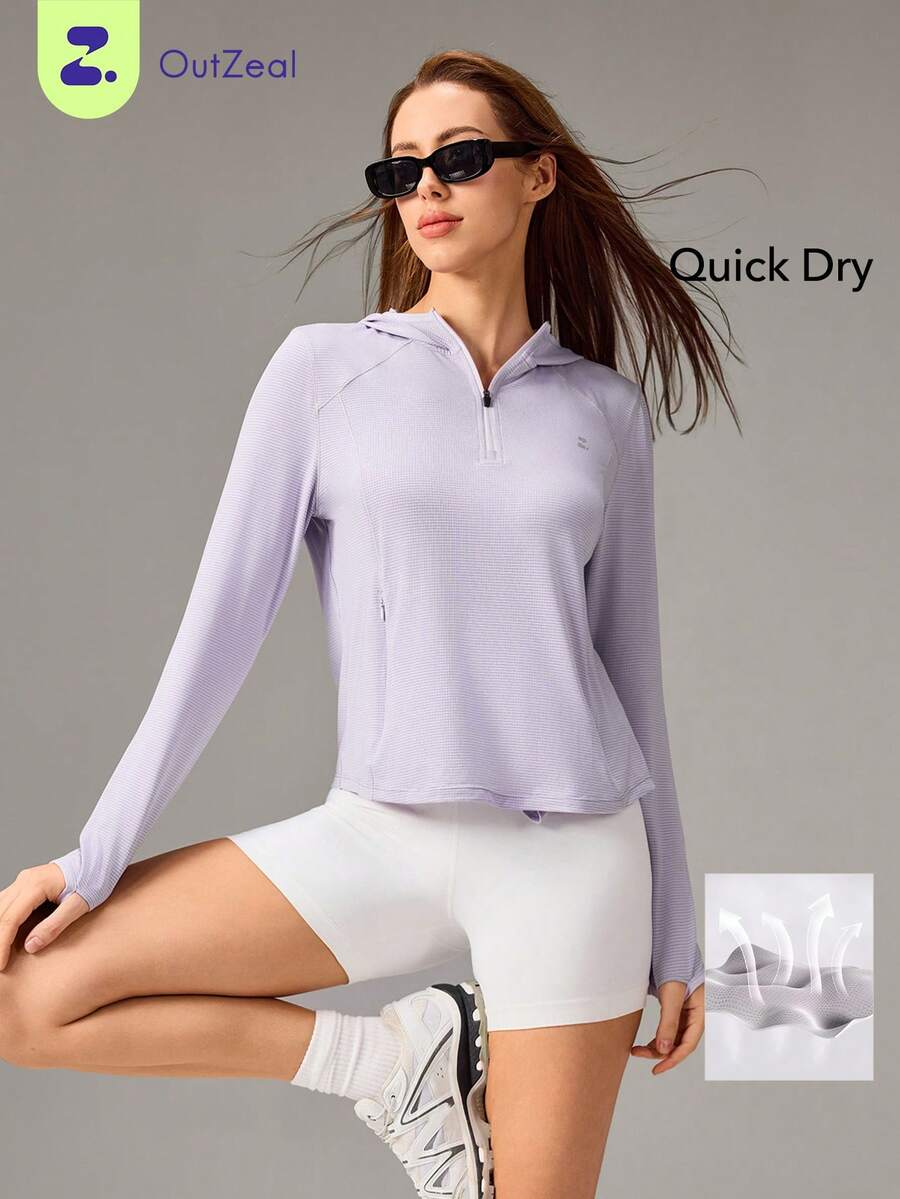 OutZeal Women Sports Sweatshirts Hiking Camping Quick-Dry Hood Active Tops - Mauve Purple - View 1