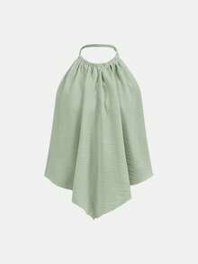 SHEIN Ensemble 2 pièces débardeur à col licou ample + pantalon long pour adolescentes, décontracté, à la mode, polyvalent, fête, streetwear, séance photo entre sœurs, sortie au parc, camping, vacances, décontracté quotidien - Vert - Voir 13