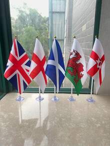 5/15Set UK England Scotland Wales Northern Ireland Colorful Hand Held Flags With 5 Poles 2 Cross Hole Transparent PVC Suction Cups Polyester Fabric For Party Festival Celebration World Cup Euro Outdoor Decoration - A - View 2