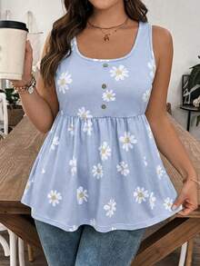 EMERY ROSE Women's Plus Size Floral Camisole Tank Top Suitable For Summer - Mauve Purple - View 1