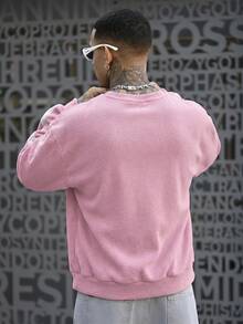 Devon Thys Men's Loose Knitted Long Sleeve Pullover Sweatshirt, Fall, Winter - Pink - View 4