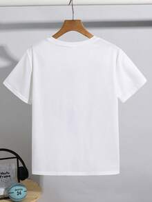 SHEIN Tween Boy Casual Minimalist, Fashion Classic, Y2K, Style, Sporty Short Sleeve Crew Neck T-Shirt, Suitable For Spring/Summer - White - View 3