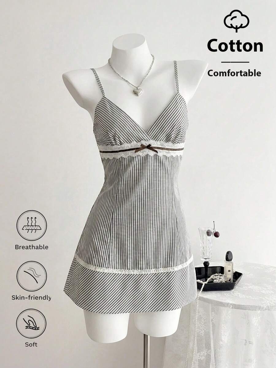 Flirla 女士夏季简约度假条纹荷叶边拼接性感迷你吊带连衣裙 - 彩色 - 查看 1