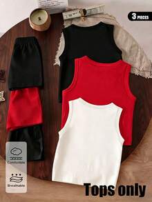 3pcs Baby Boy Summer Tank Tops Set, Italian Letter Slogan Print Basic Vests, Casual Daily Wear - Multicolor - View 2