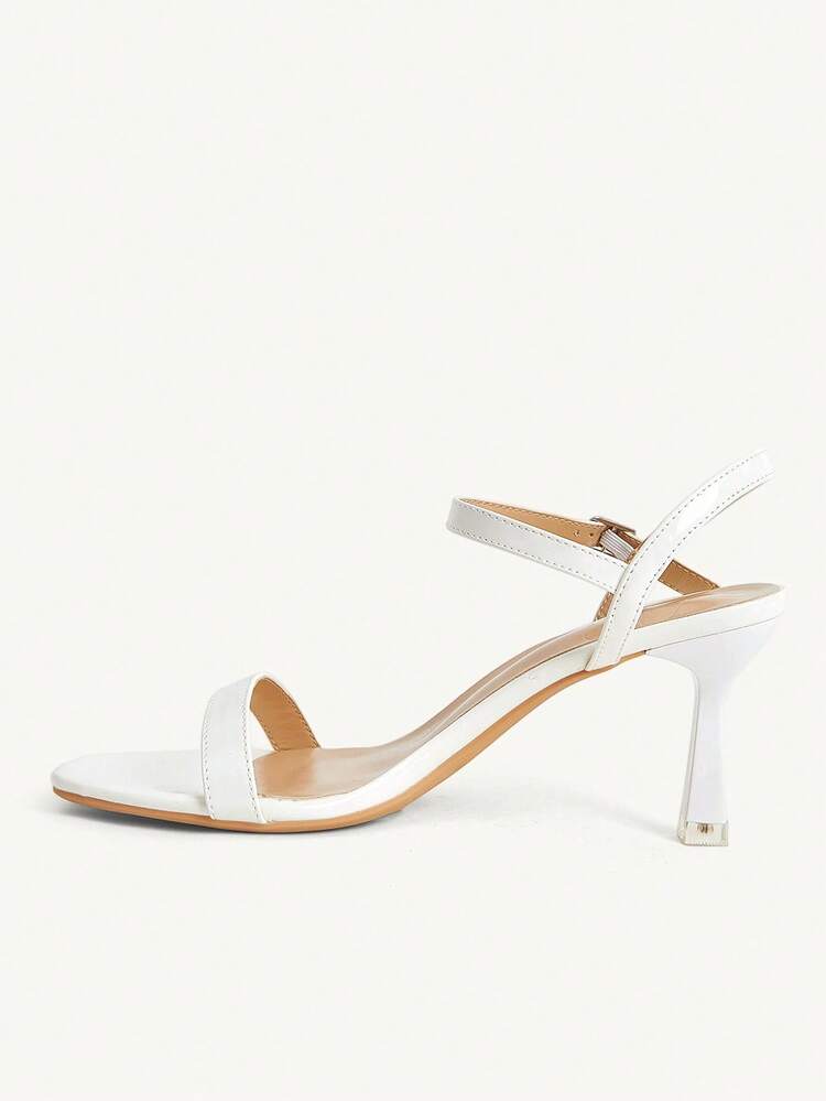 CUCCOO CHICEST French Simple White Sandals, Square Toe Thin Heel Back Strap Temperament High Heel Sandals