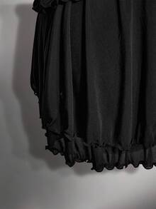 SHEIN ICON Women's Plus Size Summer Retro Sexy Millennial Style Y2K Fashion Casual Modern Urban Bold Avant-Garde Ball Party Black Ruffle Hollow Neck Mesh Dress - Black - View 7