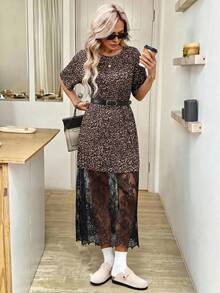 SHEIN CURVE+ Đầm nữ size lớn họa tiết da báo phối ren phong cách thường ngày đi tiệc - Nhiều màu - Xem 10