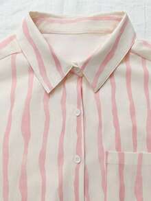 EMERY ROSE Plus Size Women's Striped Colorblock Casual Versatile Daily Outing Shirt Fall - Baby Pink - View 3