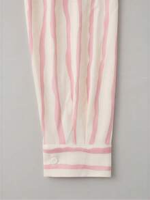 EMERY ROSE Plus Size Women's Striped Colorblock Casual Versatile Daily Outing Shirt Fall - Baby Pink - View 5